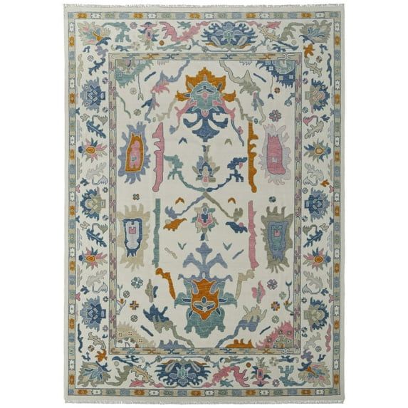 Hand Knotted Blue Wool Rectangular Area Rug with Cotton Backing