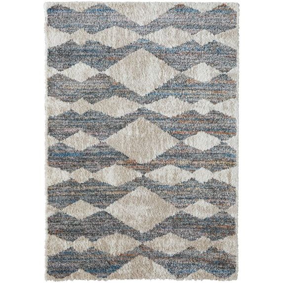 Tan and Ivory Geometric Shag 10' x 14' Area Rug