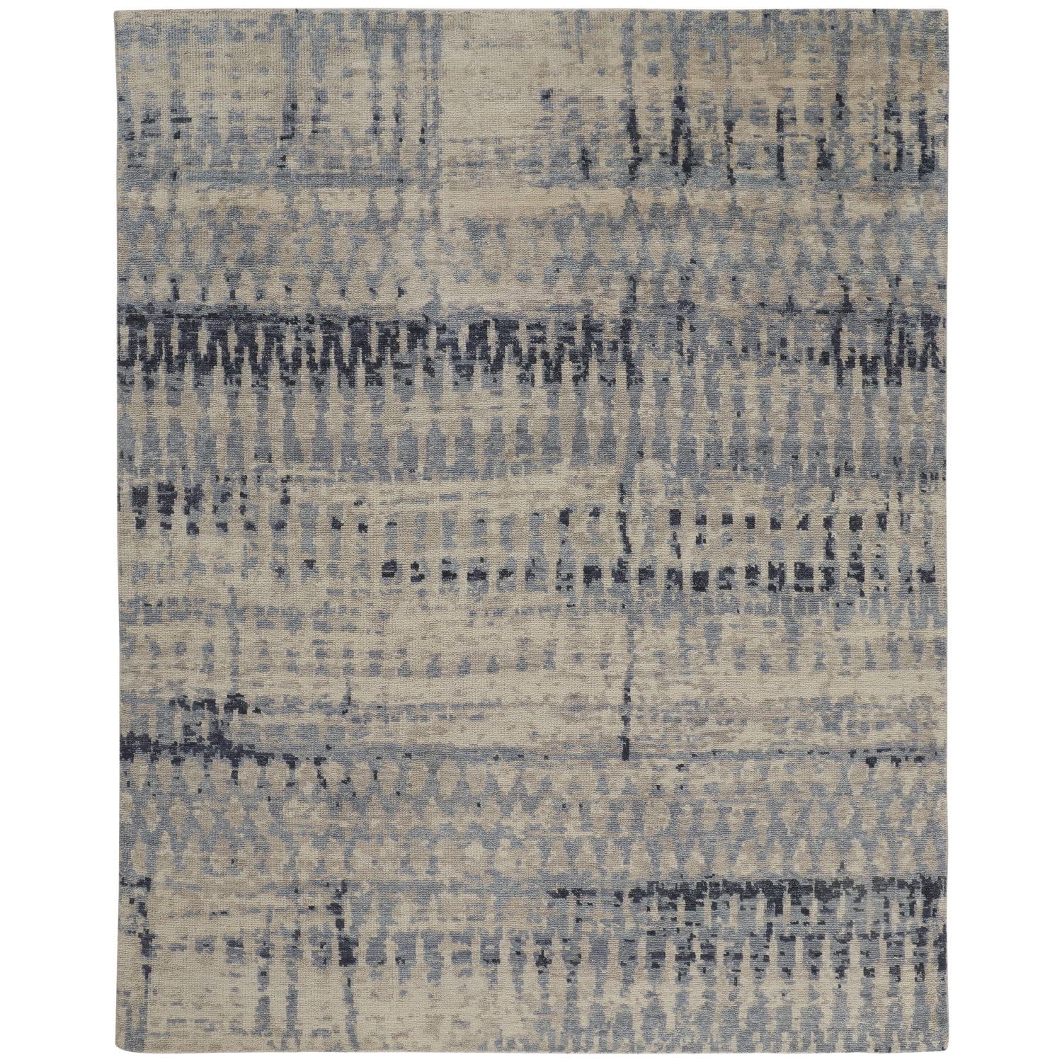 Palomar Ivory and Blue Wool Abstract Area Rug, 2' x 3'