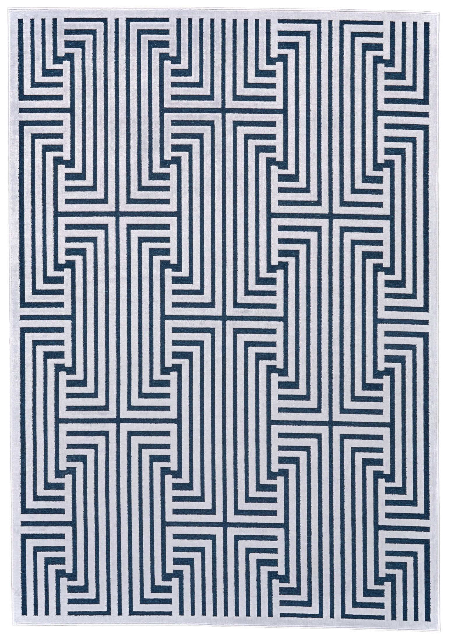 Blue and White Geometric Viscose Cotton Rectangular Area Rug 5' x 7'