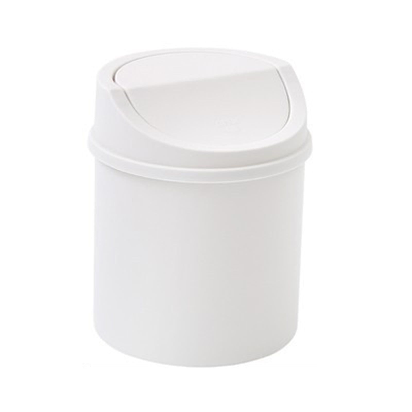 White Plastic Cylindrical Desktop Trash Can with Swing Lid