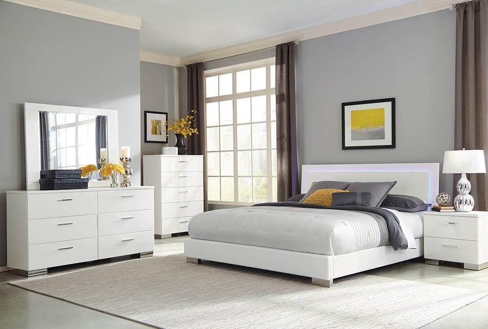 Felicity Glossy White 6-Piece Queen Bedroom Set with LED Headboard