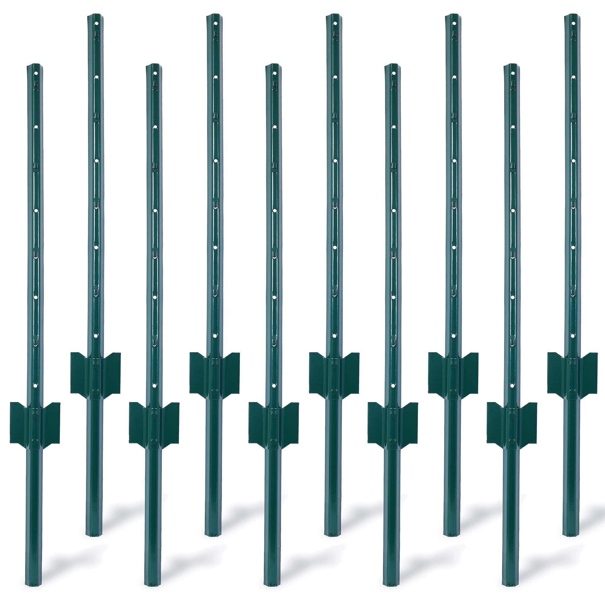 Green 3-Foot Powder Coated Steel Garden Fence Posts, 10-Pack