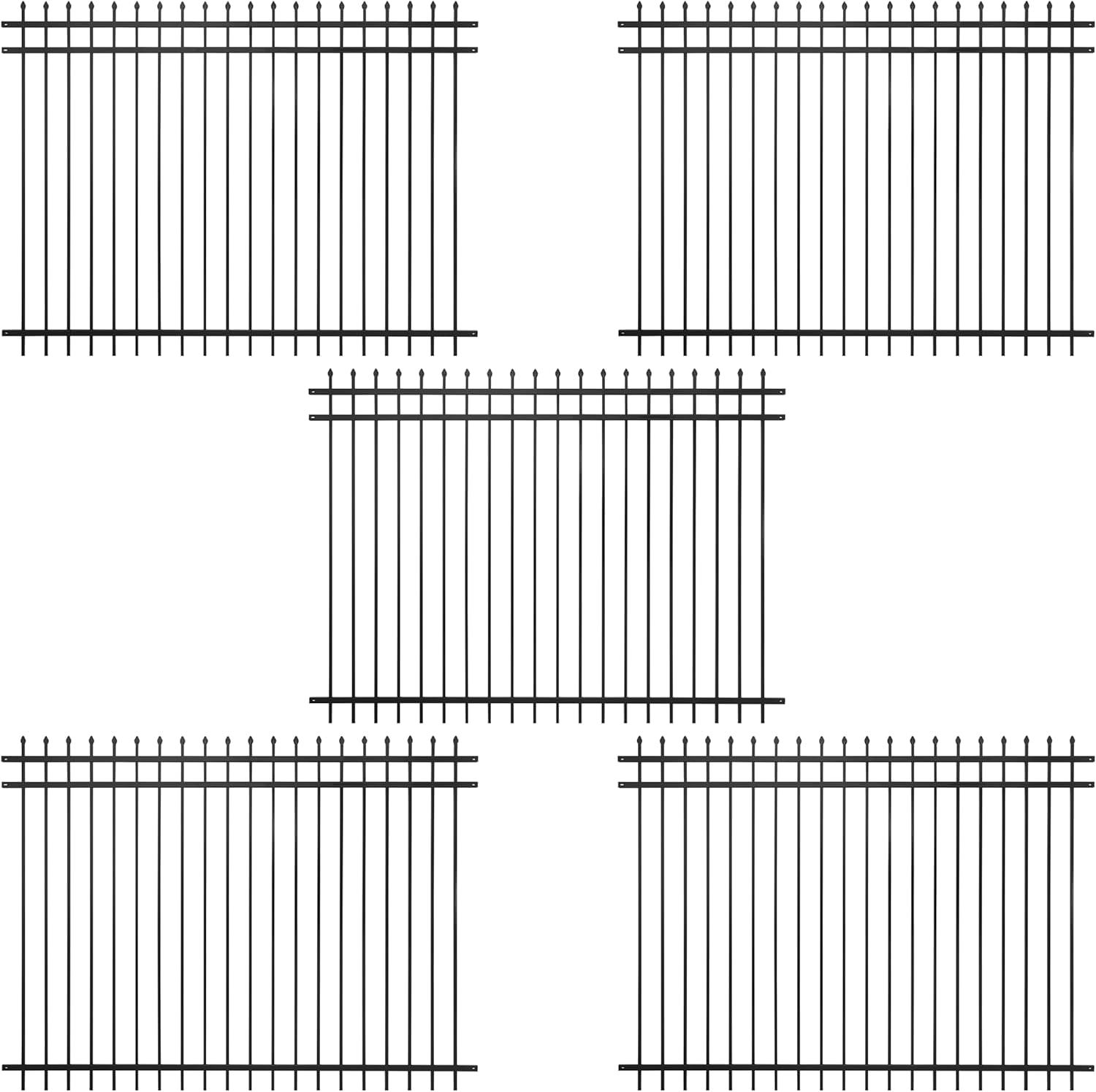 Heavy Duty Black Steel 6FT x 8FT Fence Panels, Pack of 5