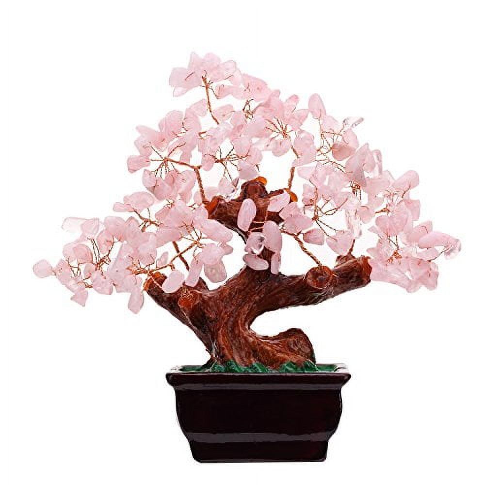 Rose Quartz Crystal Money Tree with Resin Base for Wealth and Luck