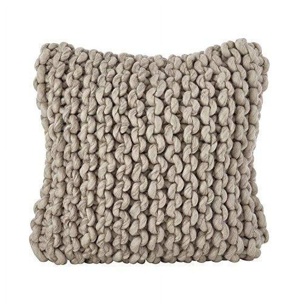 Ivory Chunky Cable Knit Wool Square Throw Pillow