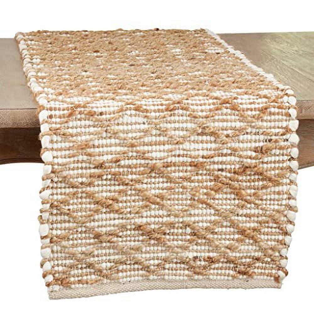 Ivory and Jute Diamond Chindi Table Runner