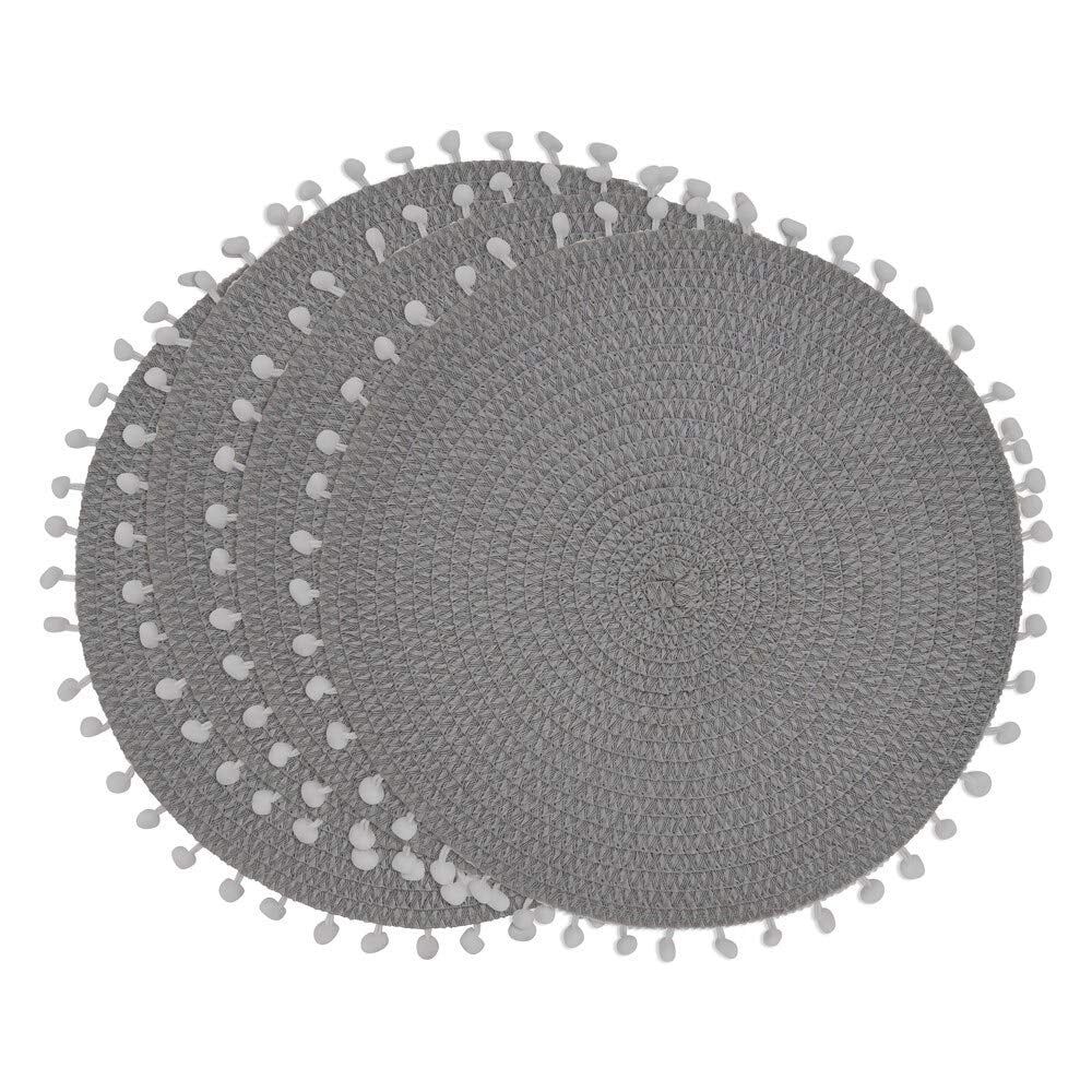 Gray Round Pom Pom Design Placemats, Set of 4