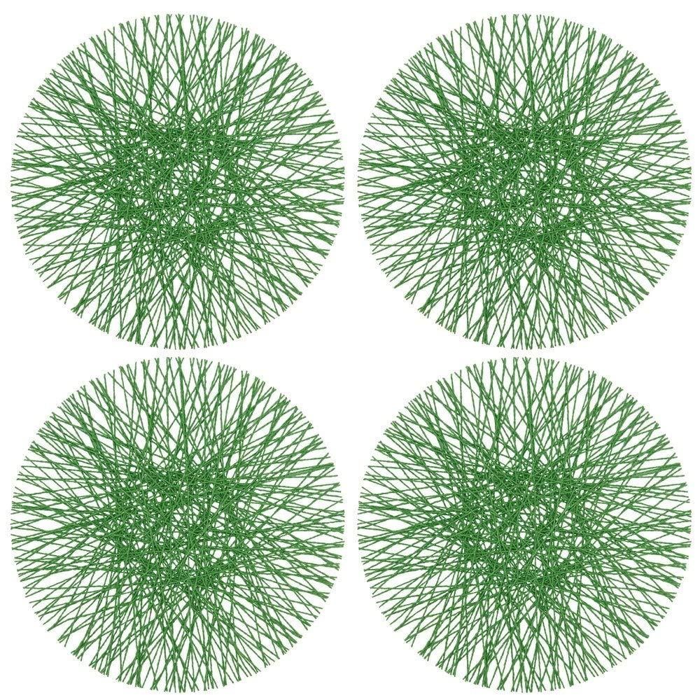 Kiwi Green Paper Straw Round Placemats, Set of 4