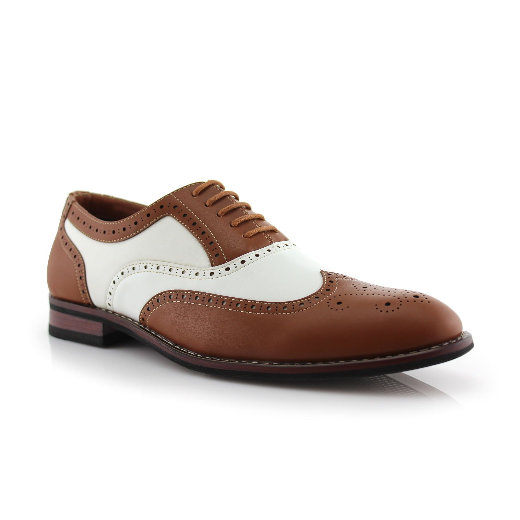 Brown and White Leather Wingtip Oxford Dress Shoes