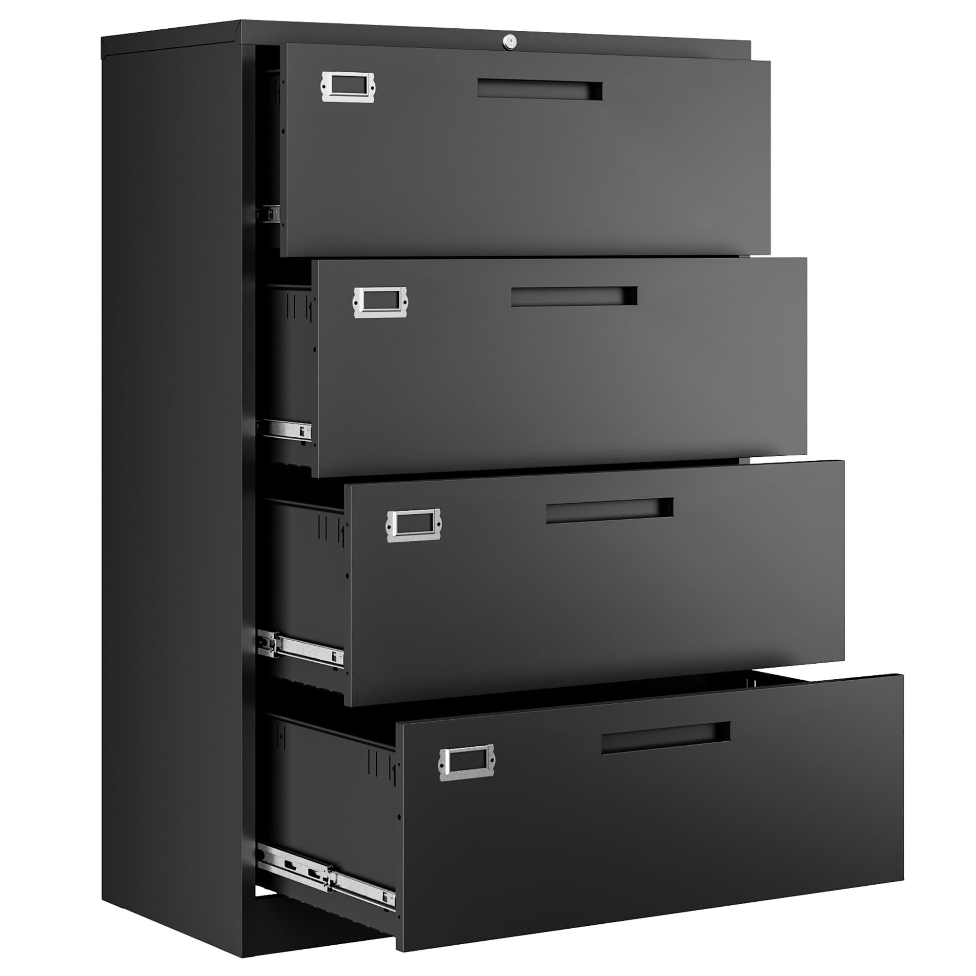 Black Steel 4-Drawer Lockable Lateral Filing Cabinet