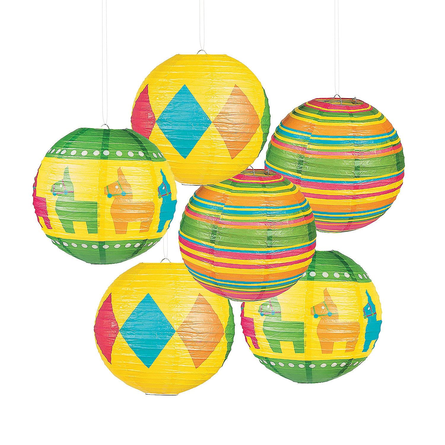 Vibrant Multicolor Fiesta Hanging Paper Lanterns Set