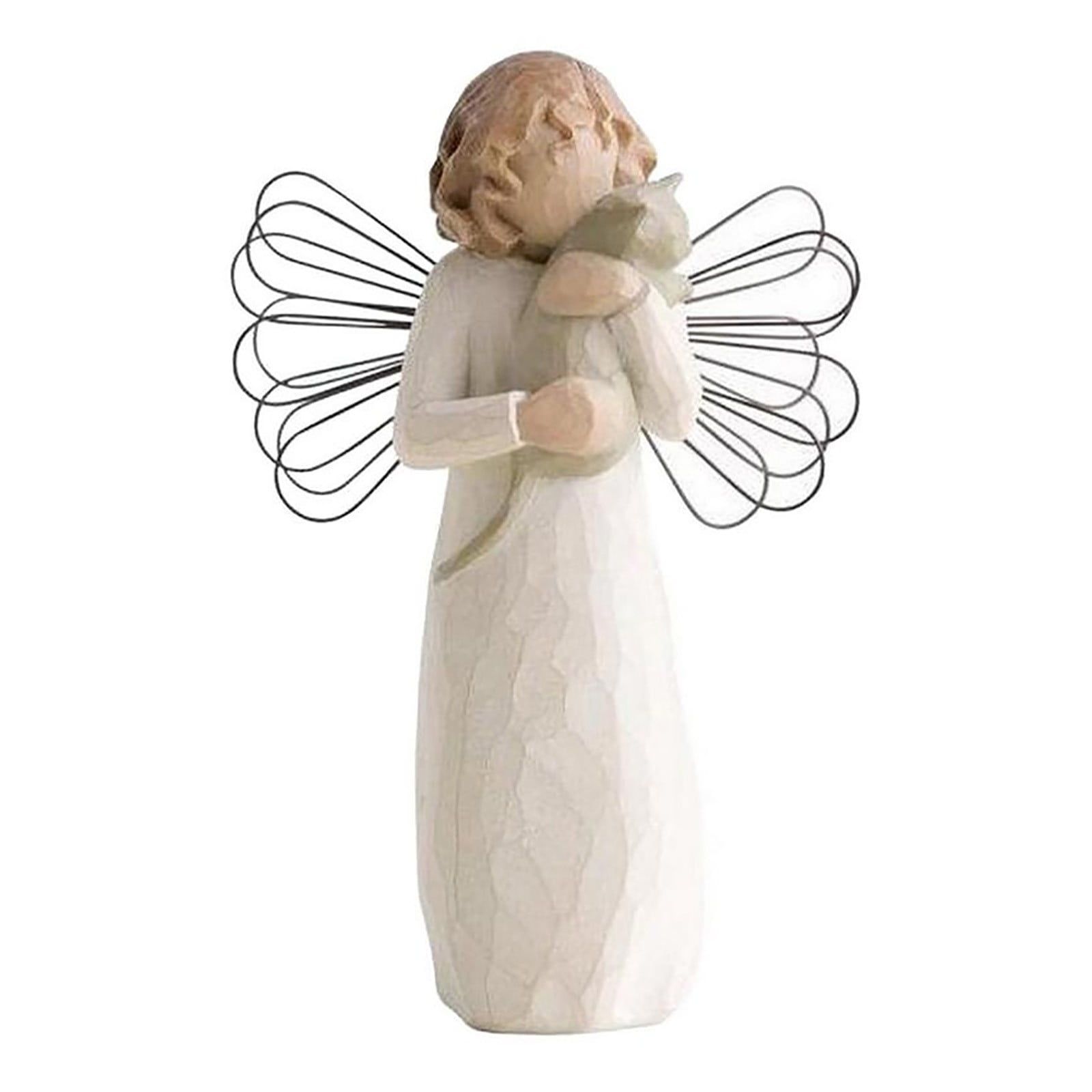 Hand-Painted Resin Angel Figurine with Kitty, 13cm