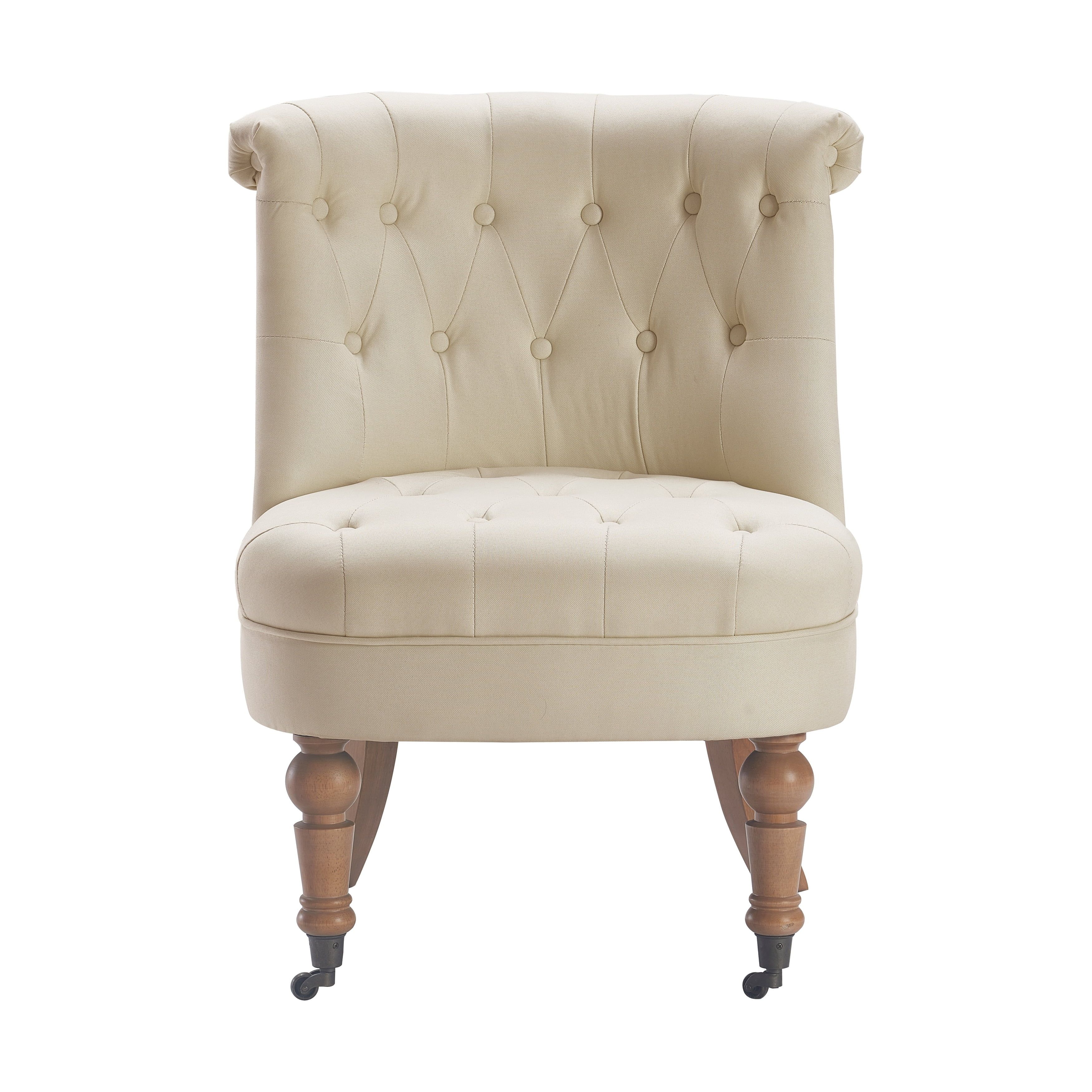 Cream Tufted Armless Slipper Chair with Turned Legs