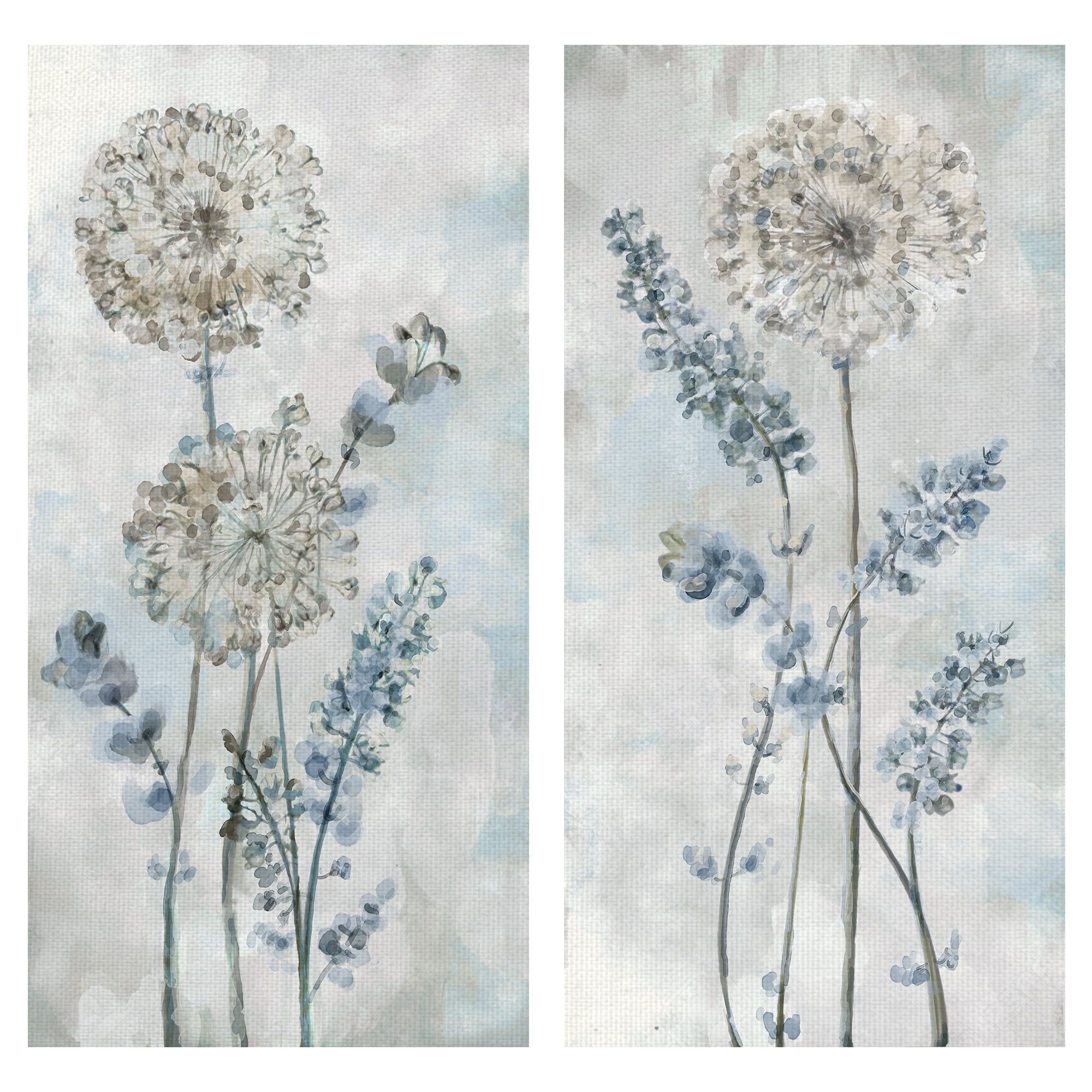 Gray and Blue Floral Canvas Art for Kids, 12x24