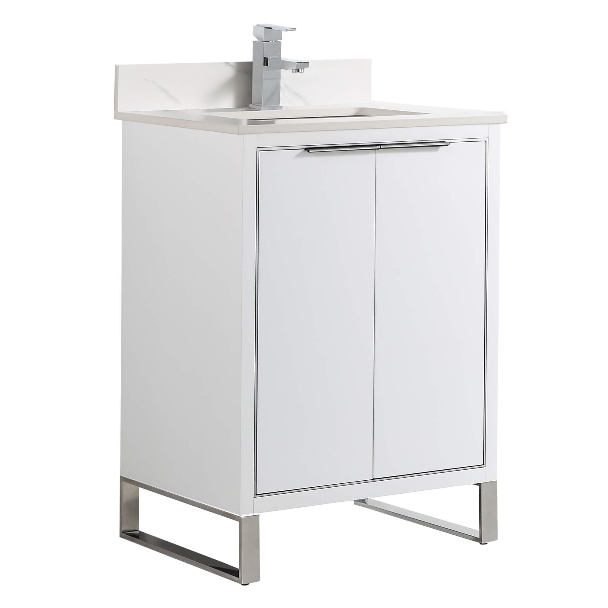 24" White Matte Plywood Bathroom Vanity with Chrome Hardware