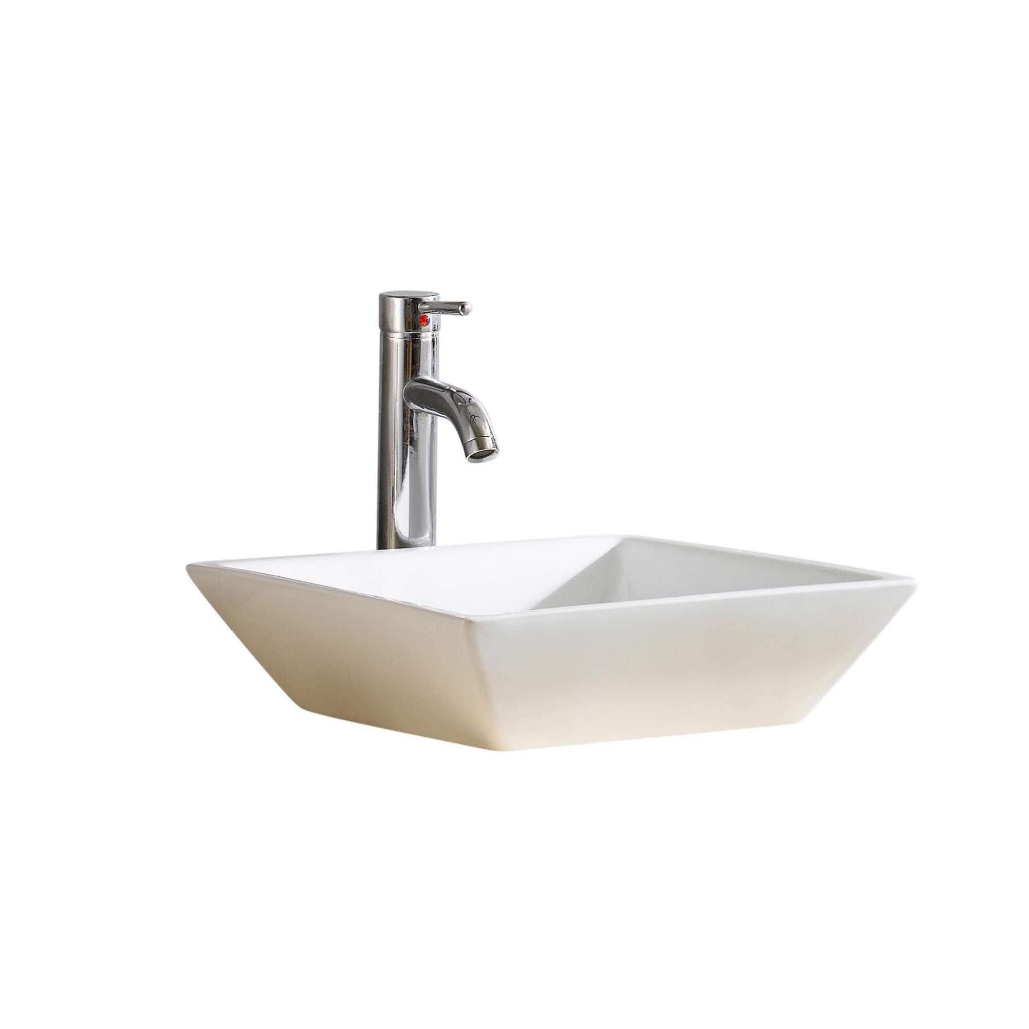 White Square Ceramic Bathroom Vessel Sink, 12" x 23"