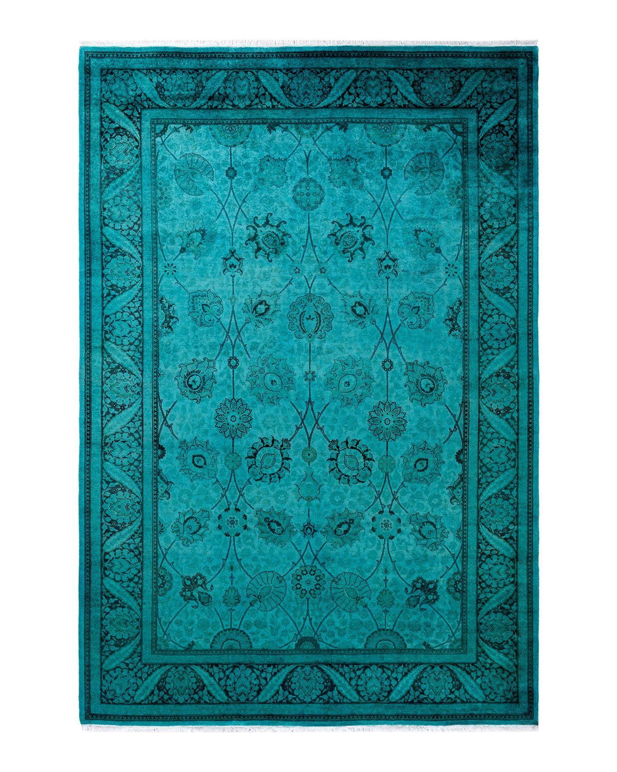 Hand-Knotted Blue Wool 6' 2" x 9' 0" Area Rug