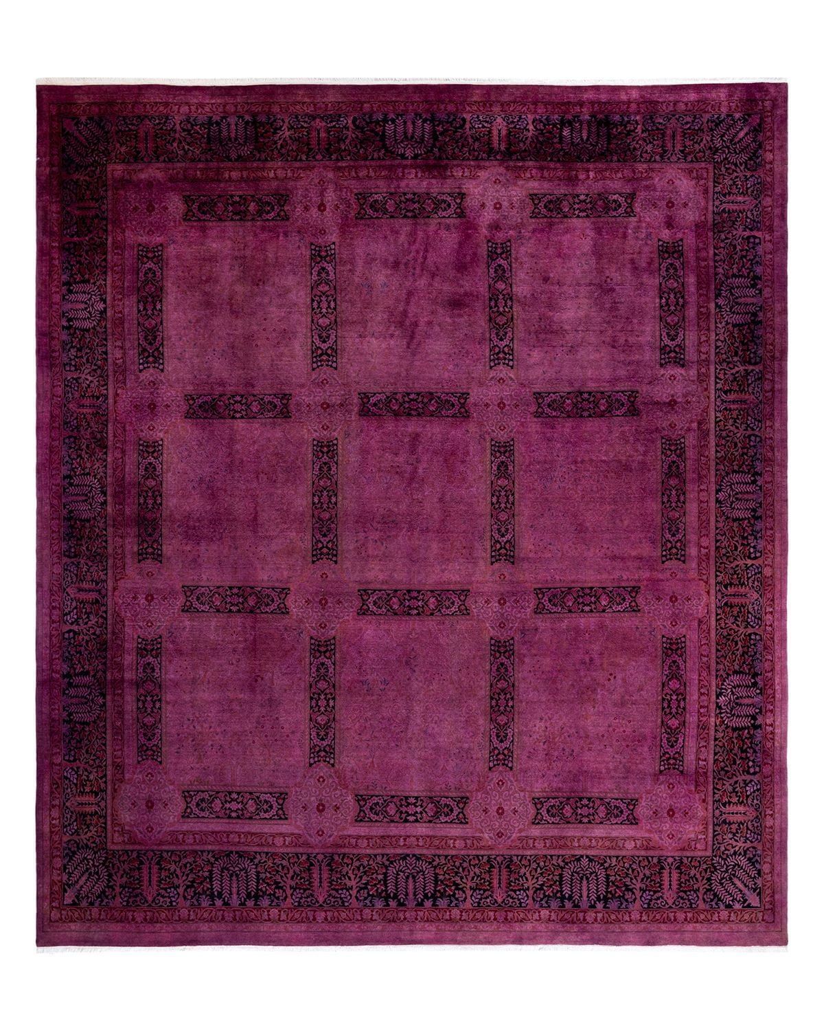 Hand-Knotted Pink Wool Rectangular Area Rug, 10' x 14'