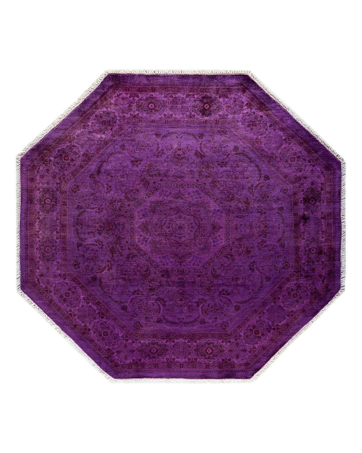 Hand-Knotted Purple Wool Octagon Area Rug