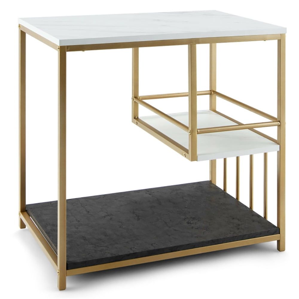 Golden 3-Tier Marble and Steel Rectangular End Table