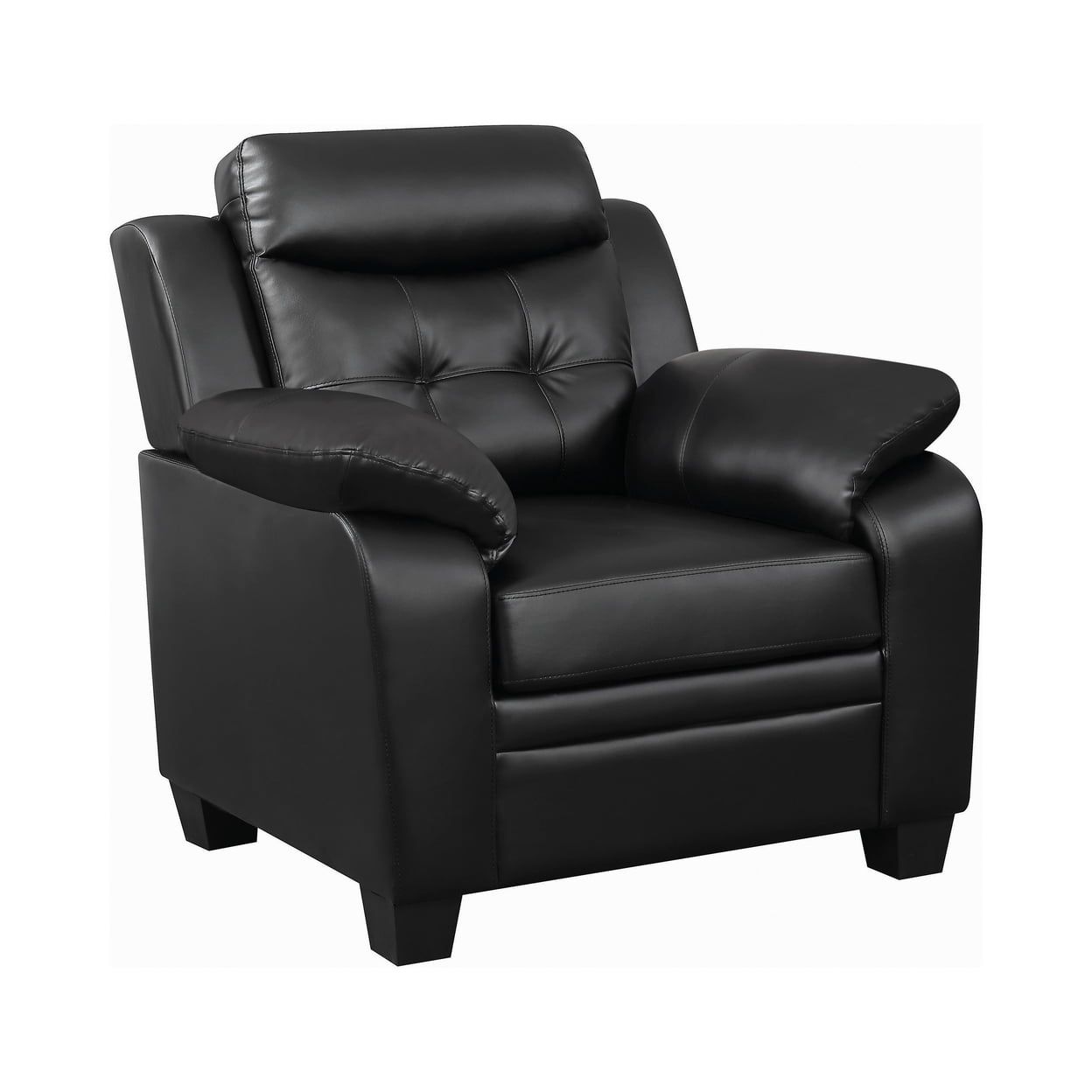 Black Faux Leather Stationary Recliner with Wood Frame