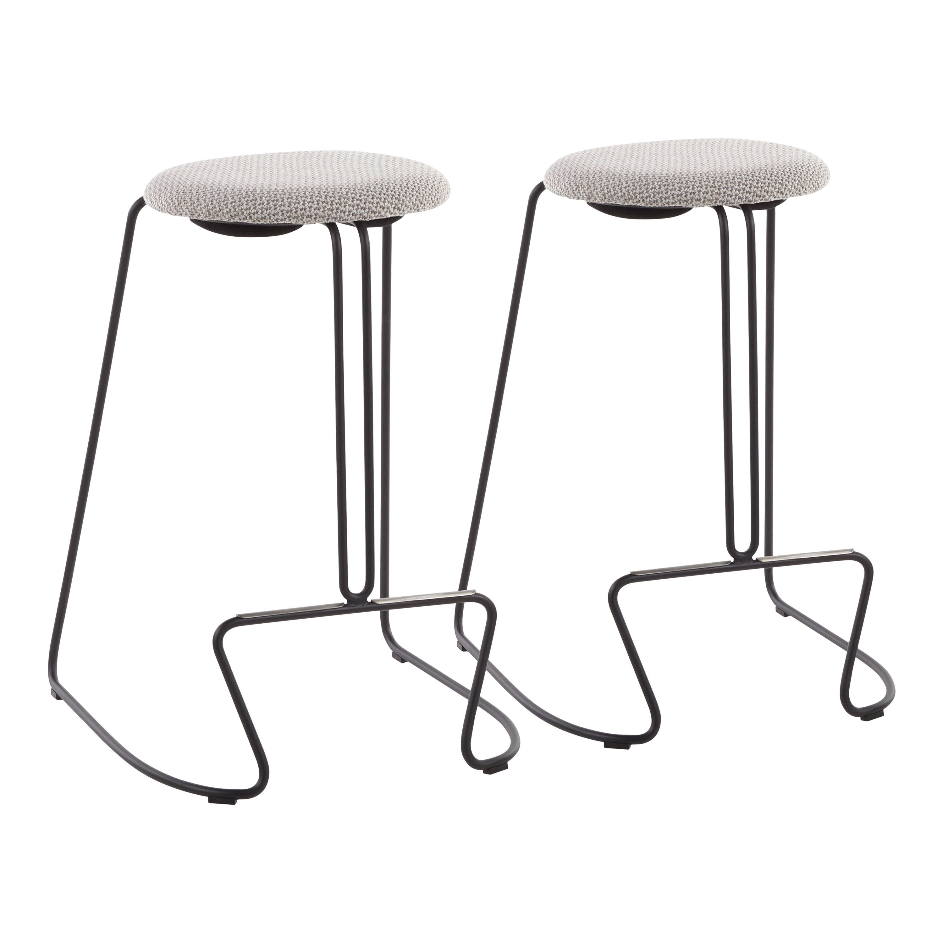 Finn Black Steel and Light Grey Fabric Counter Stool Set