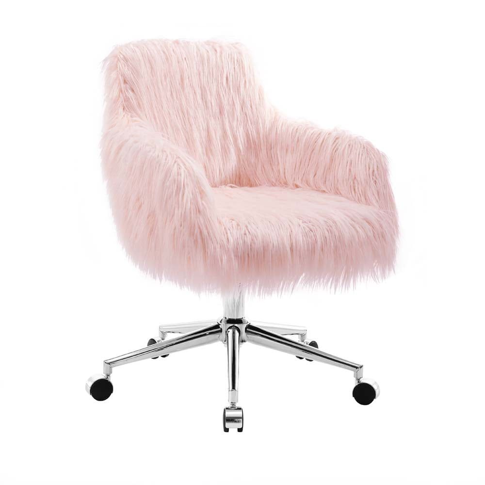 Fiona Glam Pink Faux Fur & Chrome Swivel Office Chair