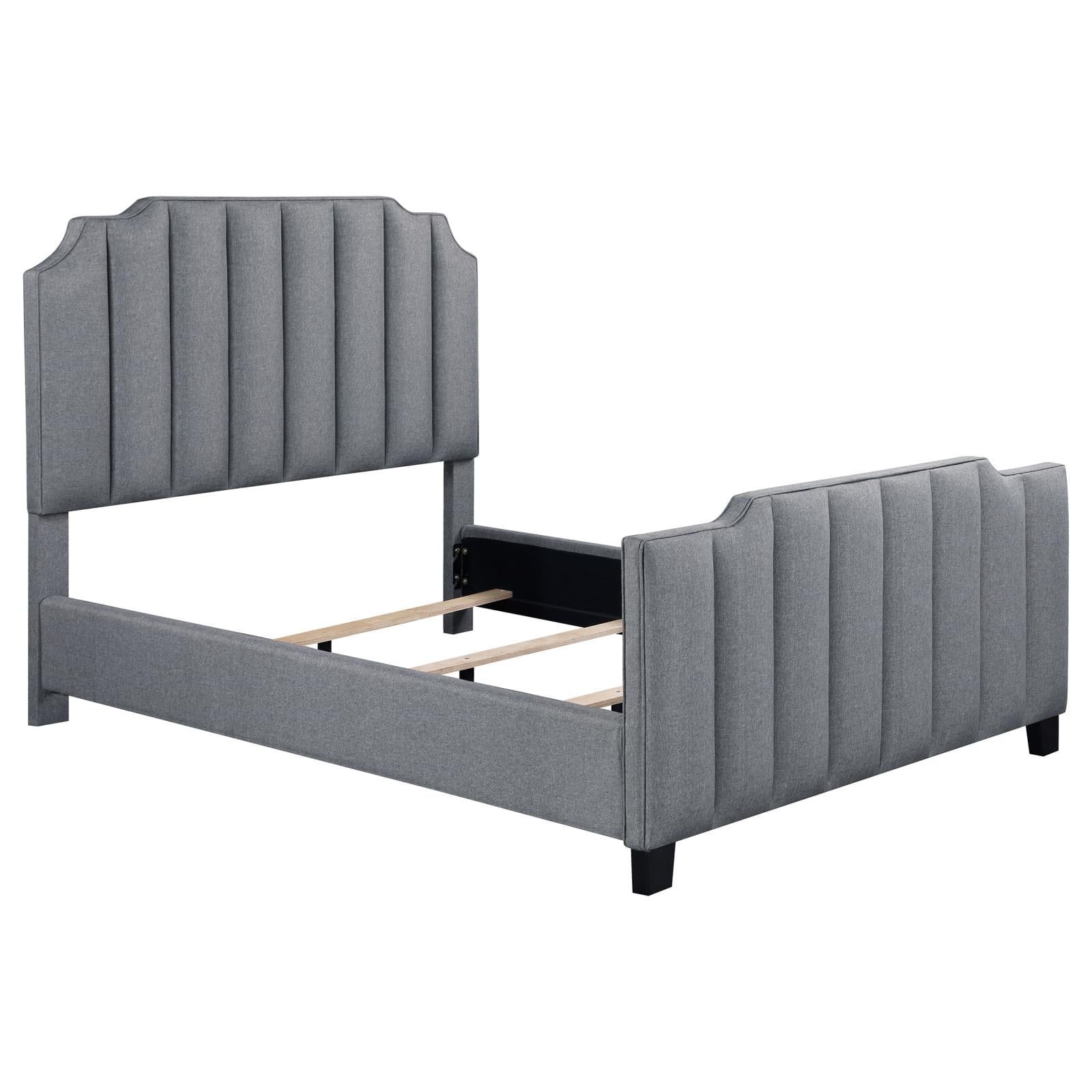 Gray Pine Queen Upholstered Bed with Tufted Headboard