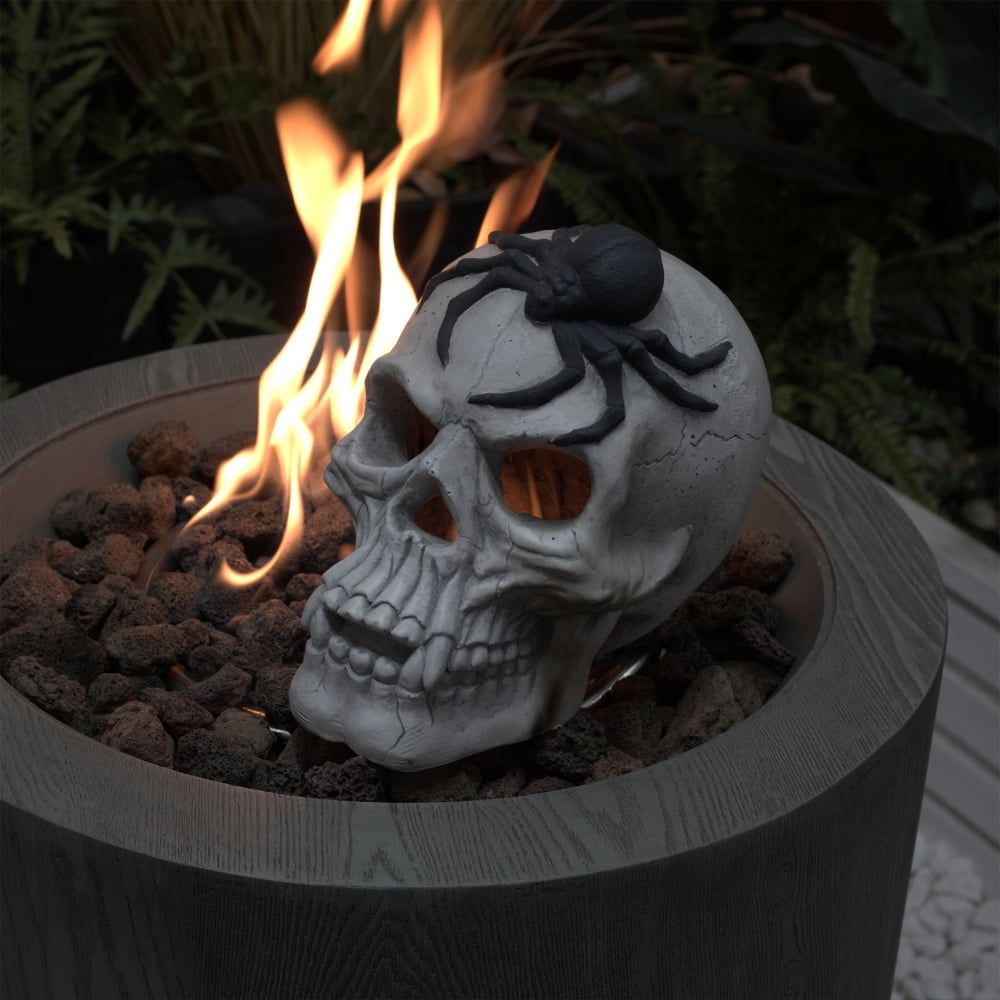 White Magnesium Oxide Skull Fire Pit Decoration with Spider