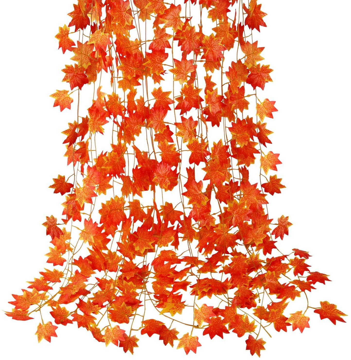 12-Pack Orange Artificial Fall Maple Leaf Garland for Outdoor Decor