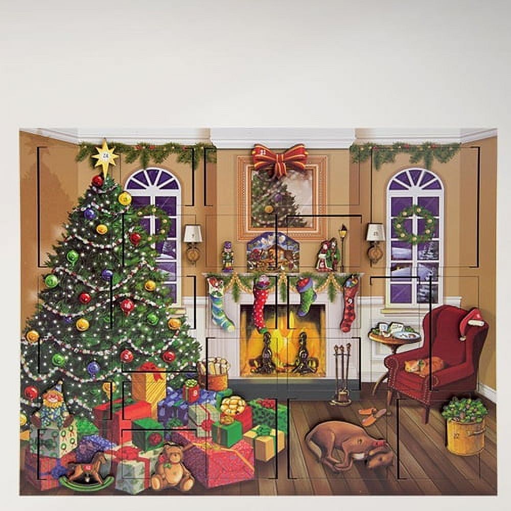 Fireside Christmas Scene Wooden Advent Calendar with 24 Doors