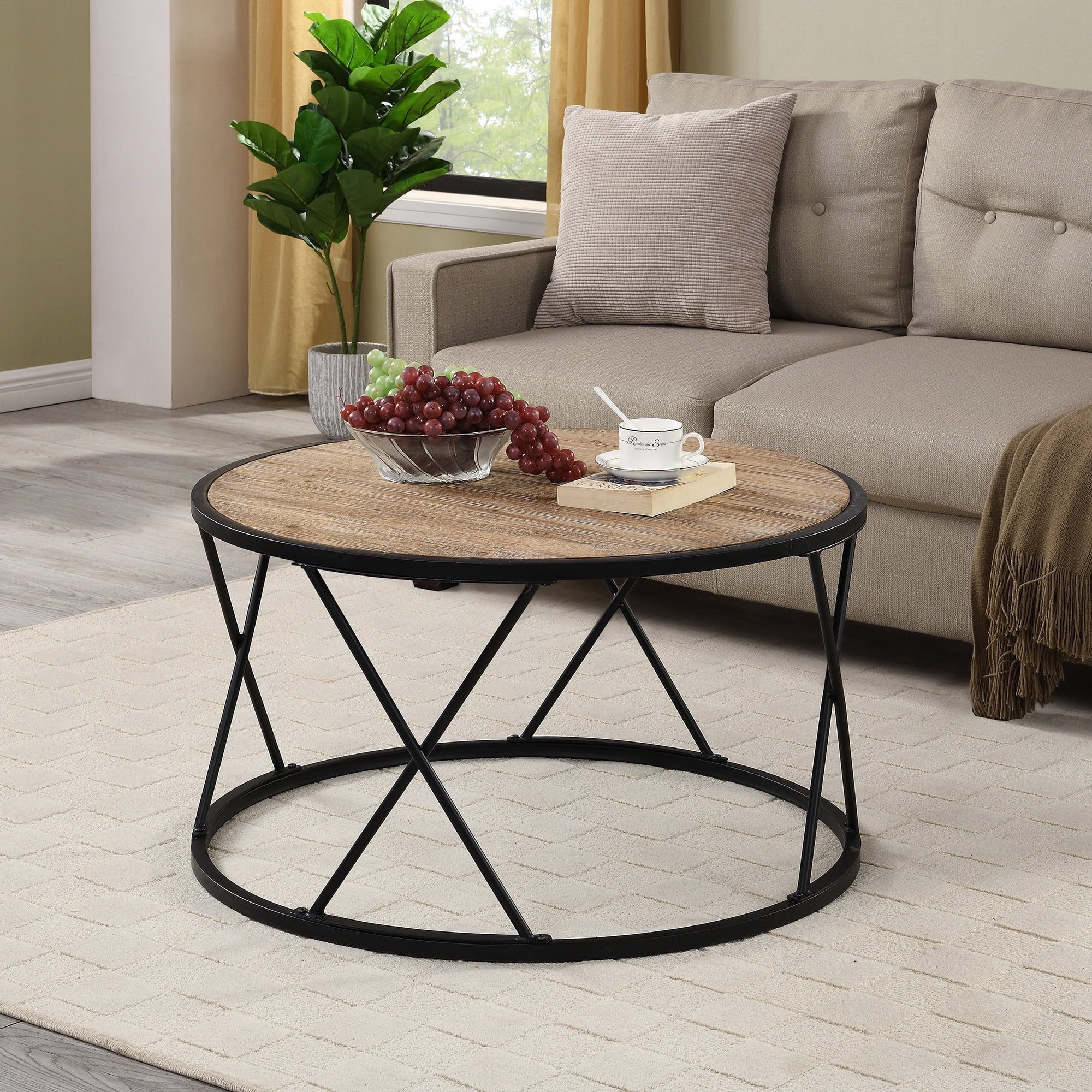 31.5'' Dual-Finish Fir Wood & Metal Round Coffee Table