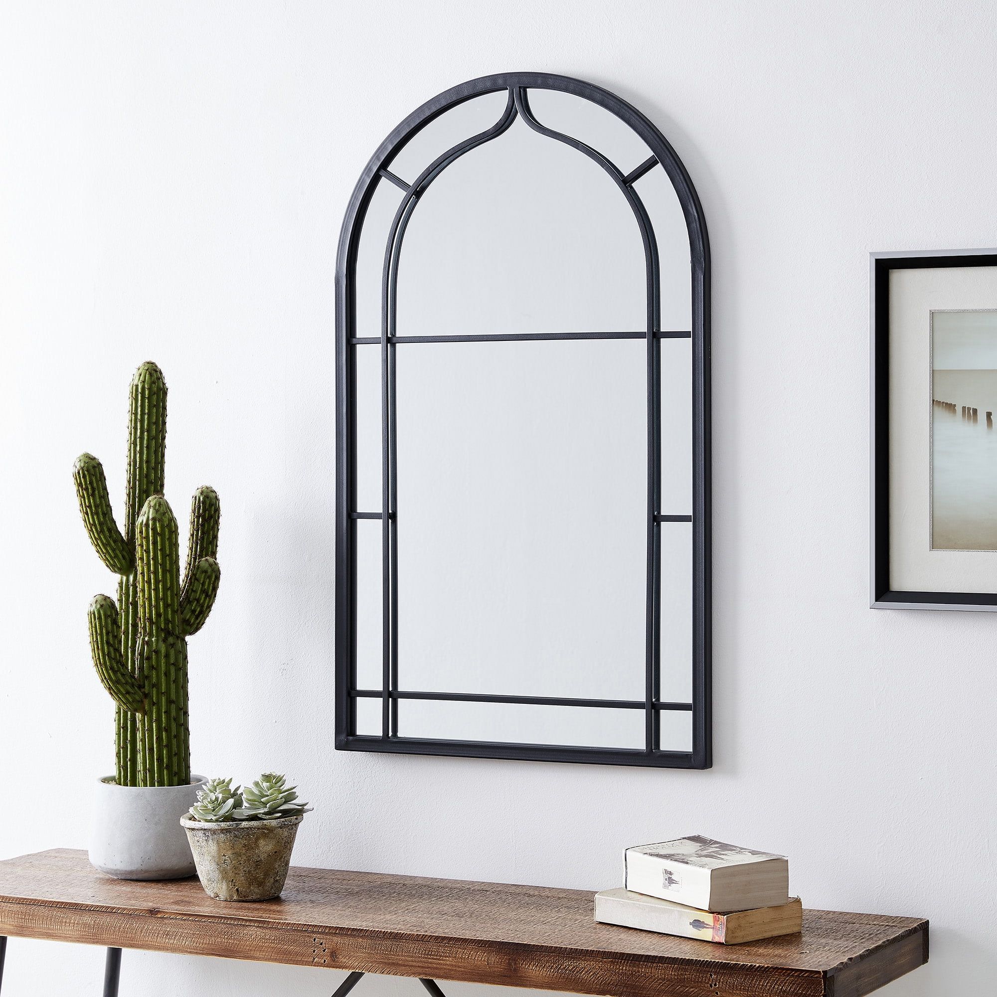 Dark Gray Arched Metal Farmhouse Wall Mirror, 20 x 34 in