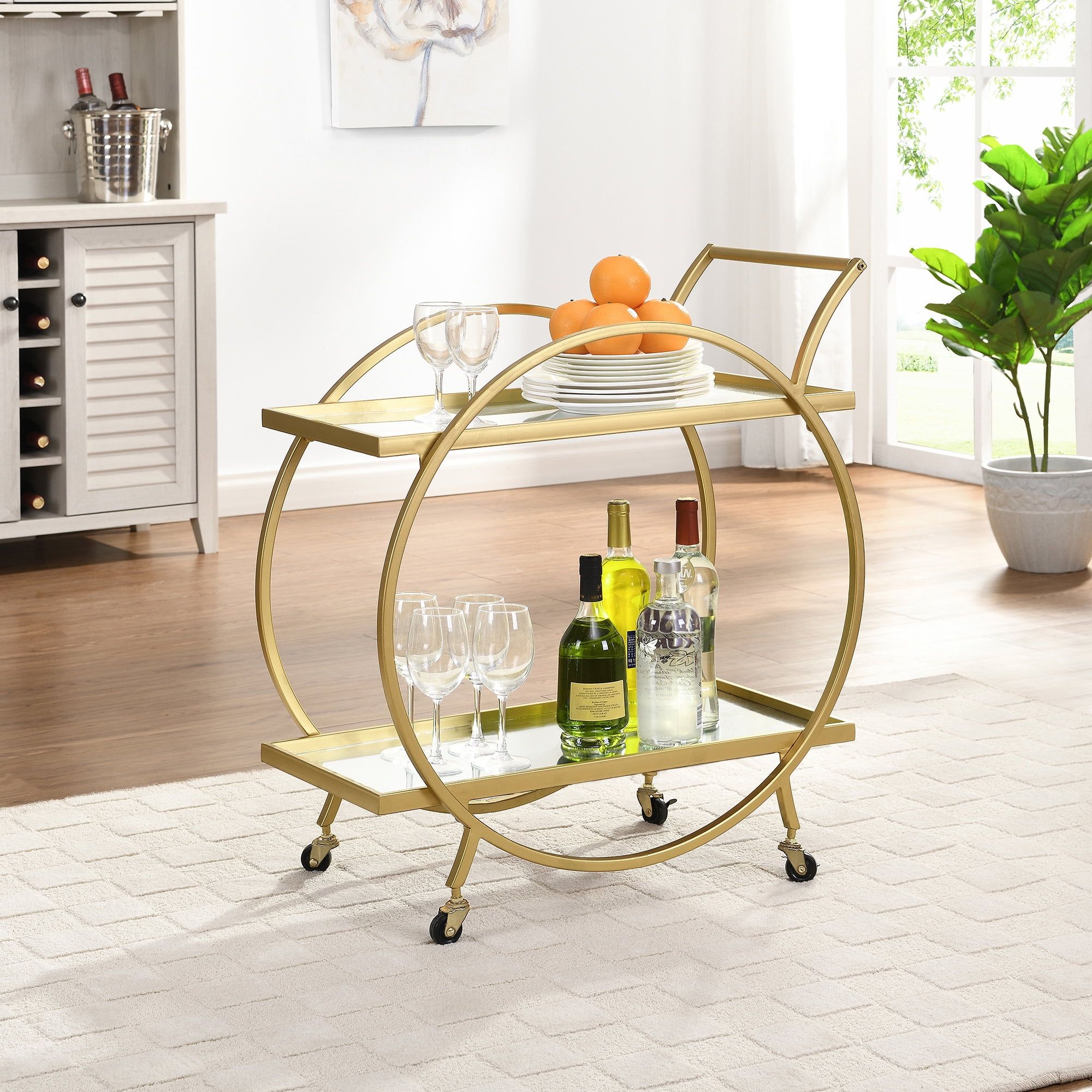 Odessa Gold Metal Bar Cart with Glass Shelves