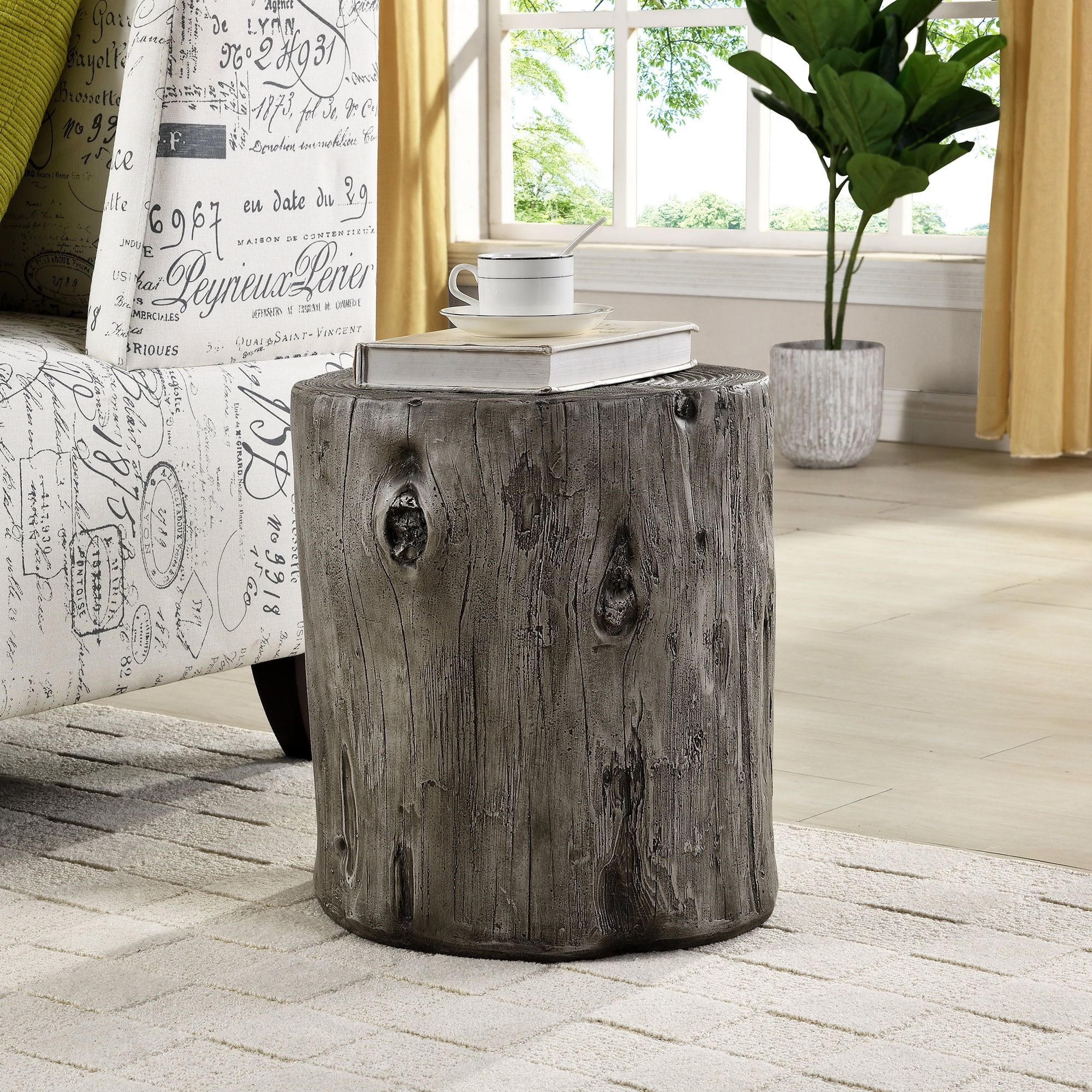 Rustic Weathered Gray Round Fir Wood & Metal End Table