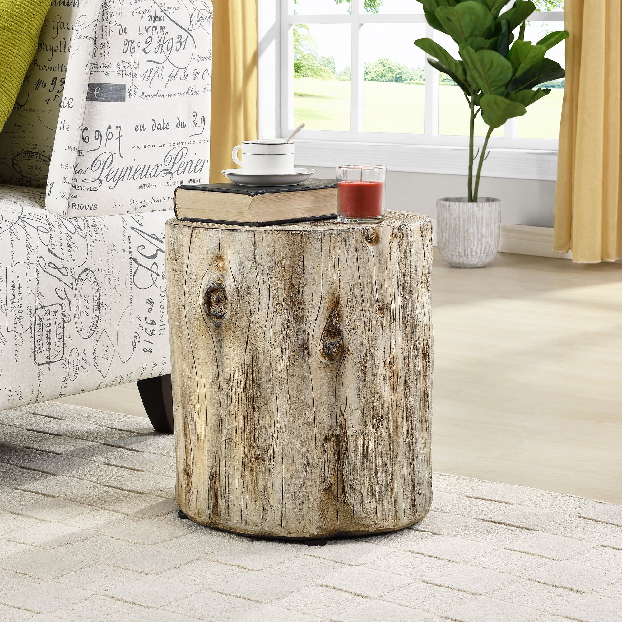 Bleached Beige Faux Wood Round Accent Table