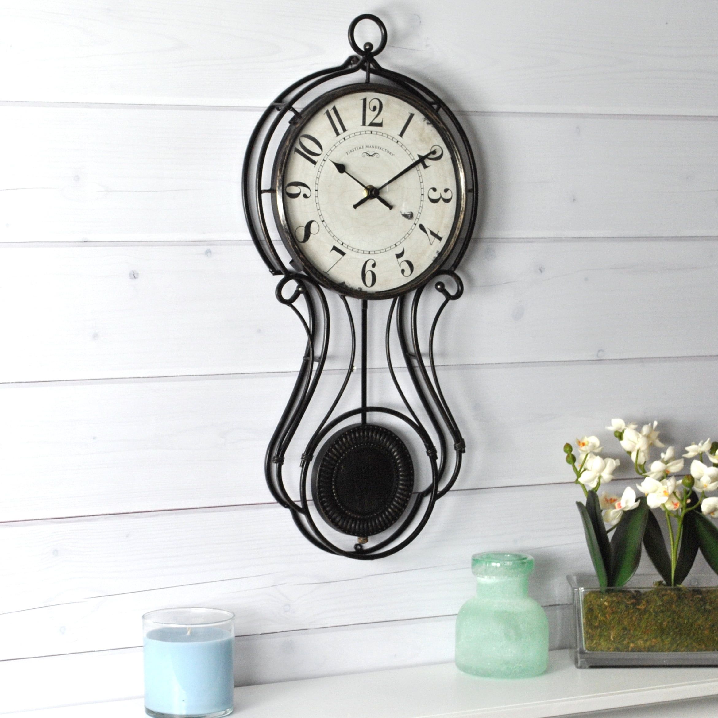 Harwick Black Wrought Iron Pendulum Wall Clock