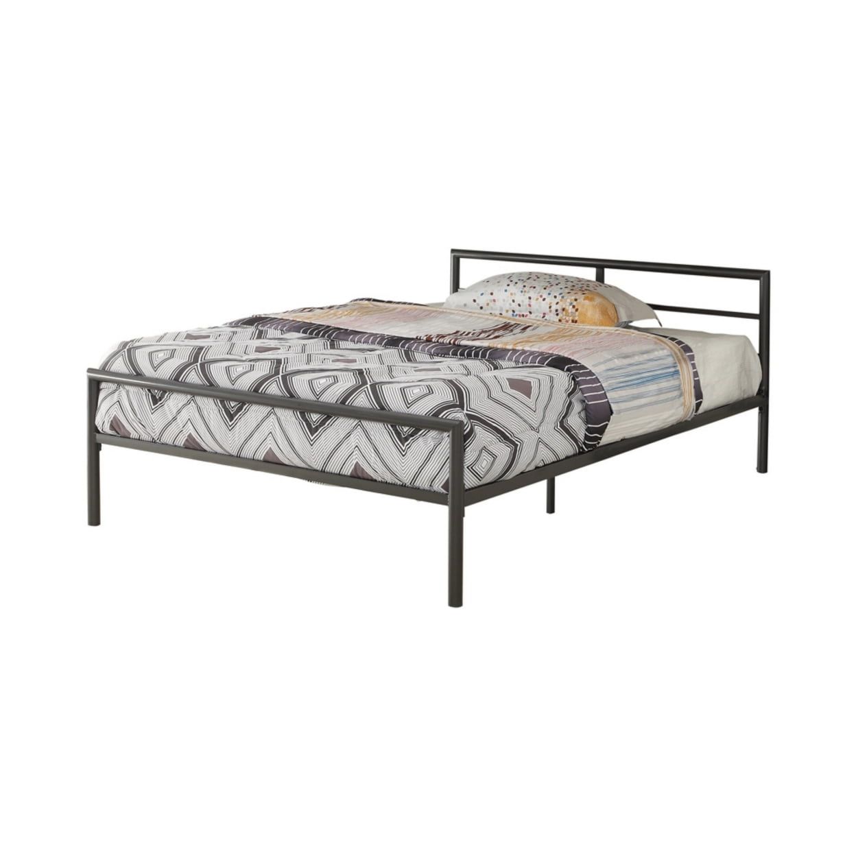 Contemporary Full Metal Bed Frame with Slatted Headboard in Gunmetal