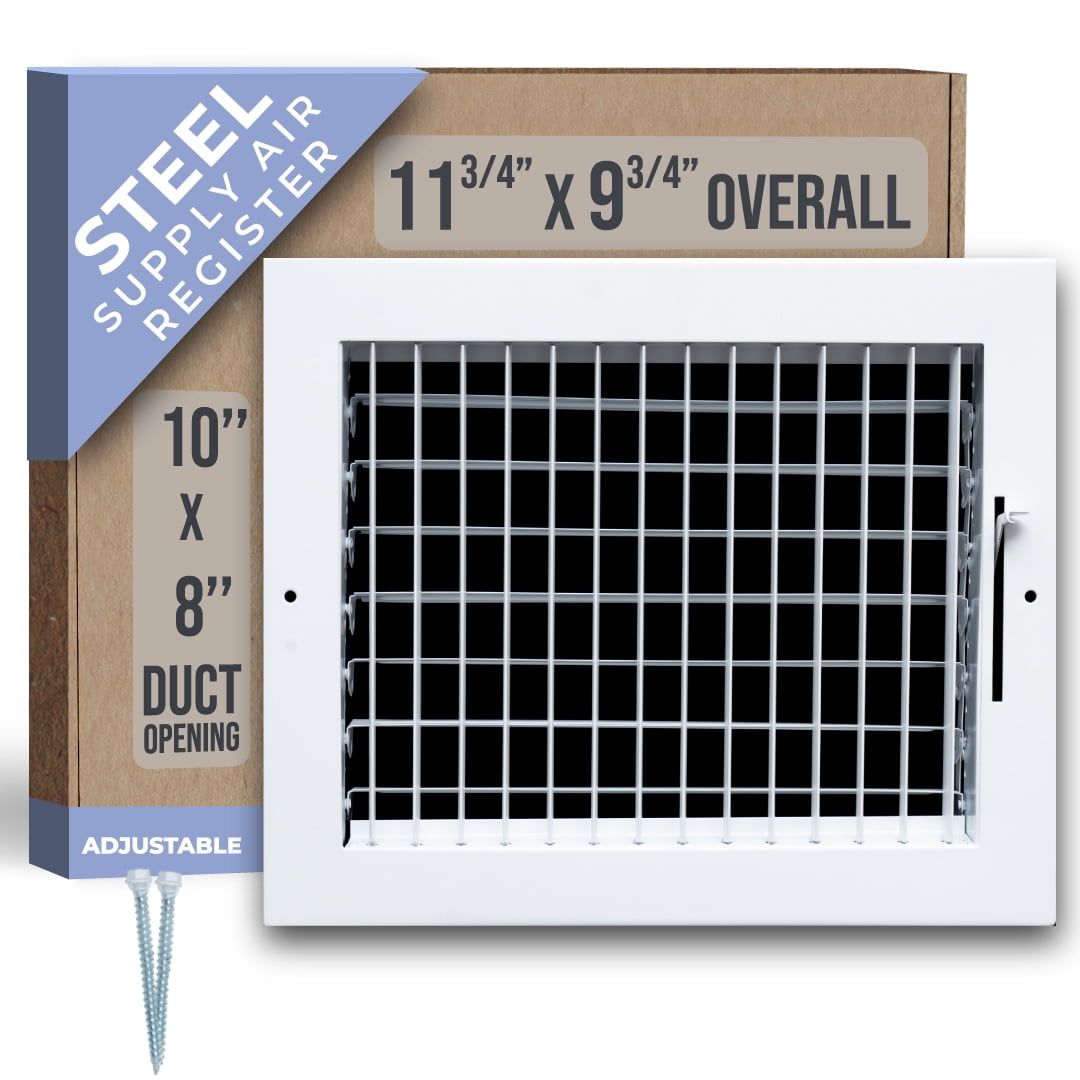 White Steel Adjustable Air Supply Grille for 10x8 Duct Opening