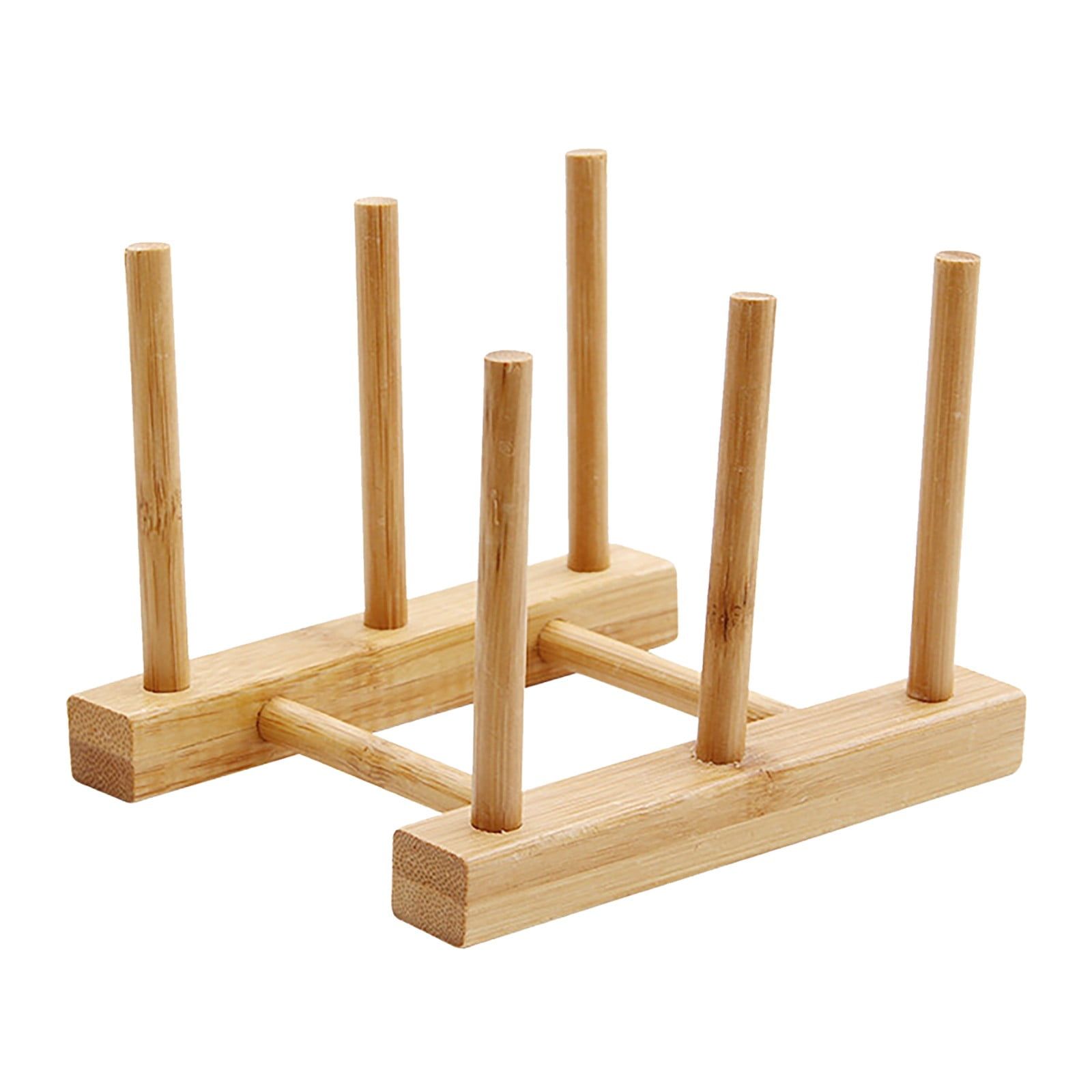 Compact Bamboo 2-Slot Dish and Pot Lid Rack