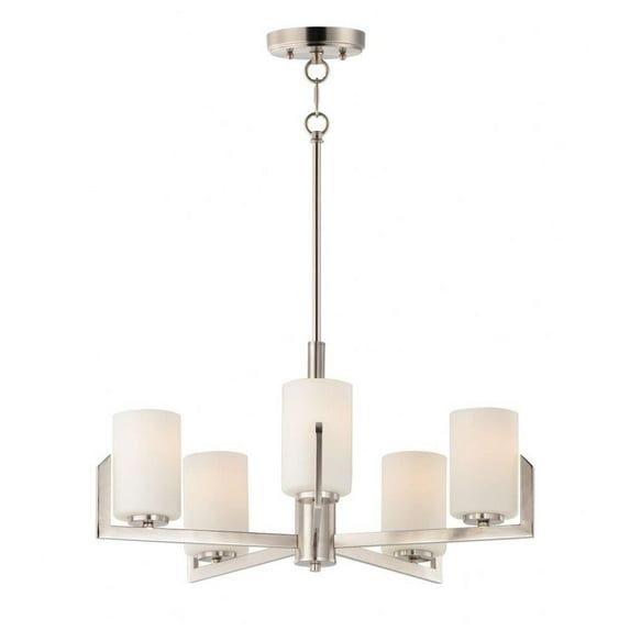 Satin Nickel 5-Light Chandelier with White Glass Shades