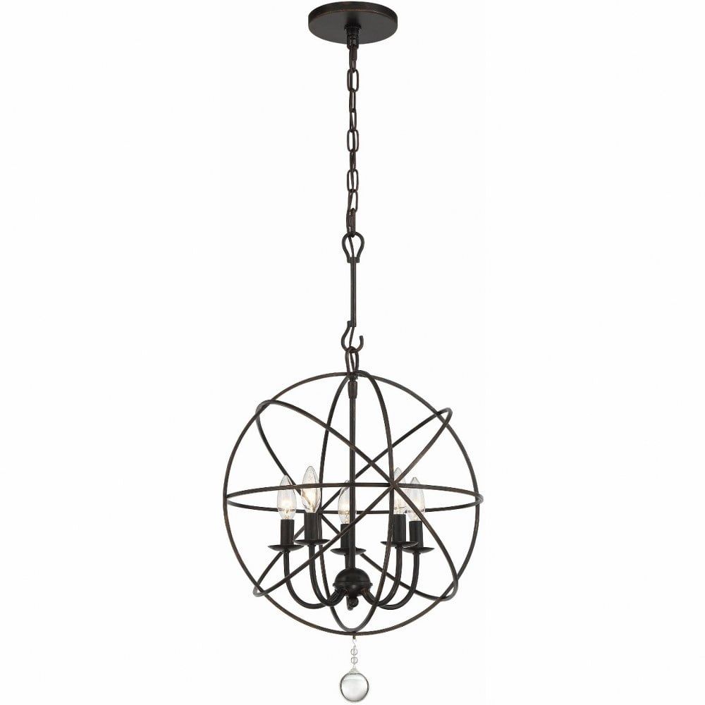 Elegant Mini Cage Chandelier with Clear Glass Drops in English Bronze