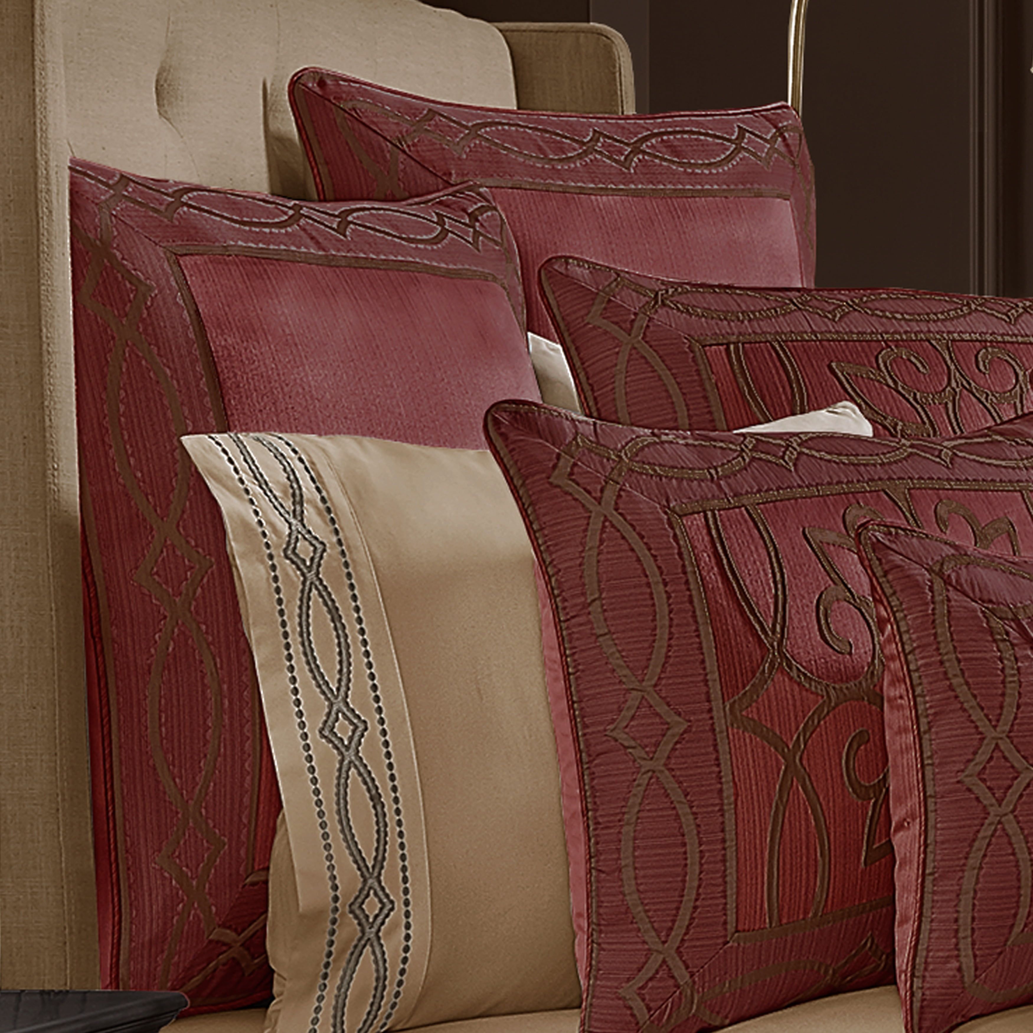 Chianti Red Satin Euro Sham with Geometric Jacquard