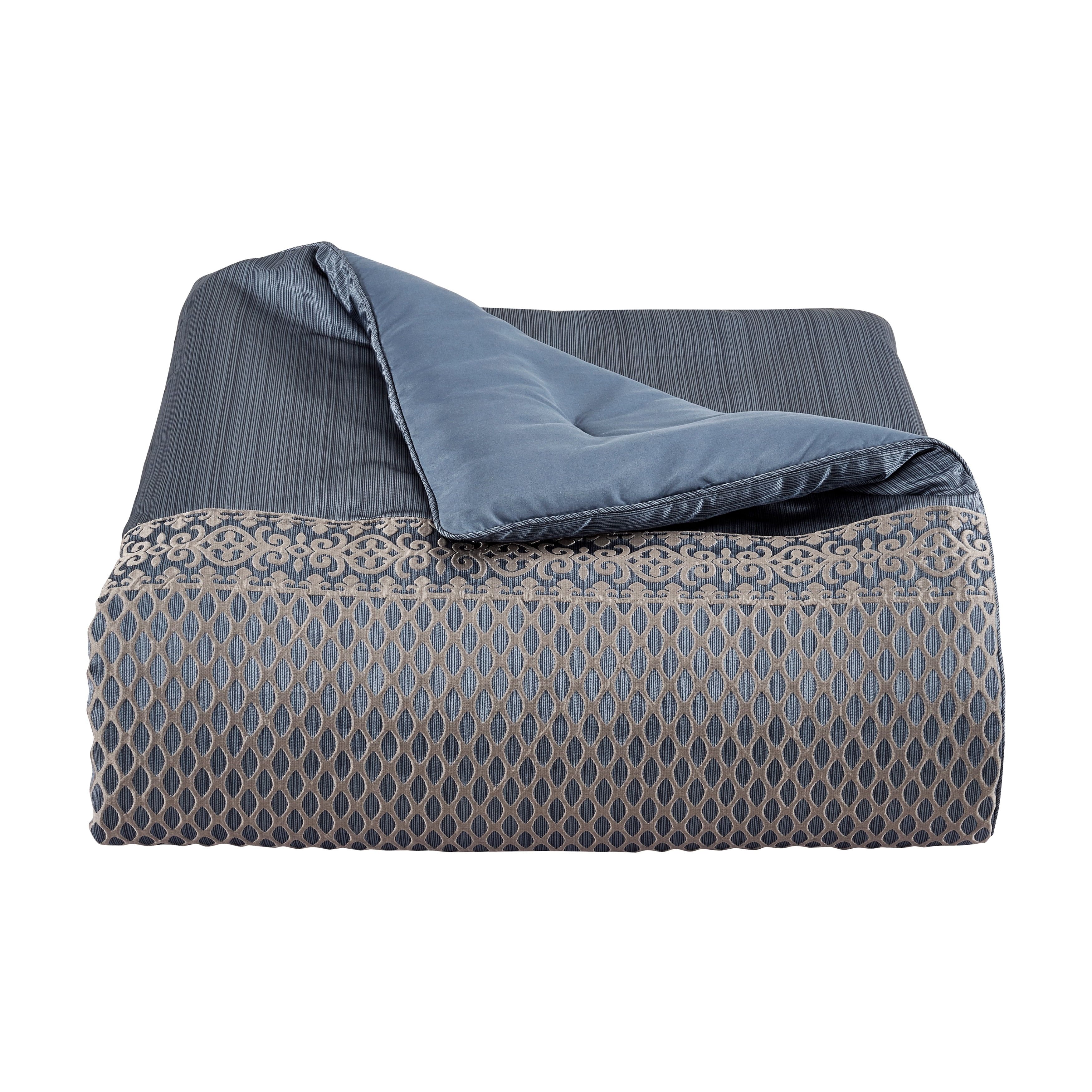 Leah Blue Microfiber King Comforter Set with Lattice Pattern