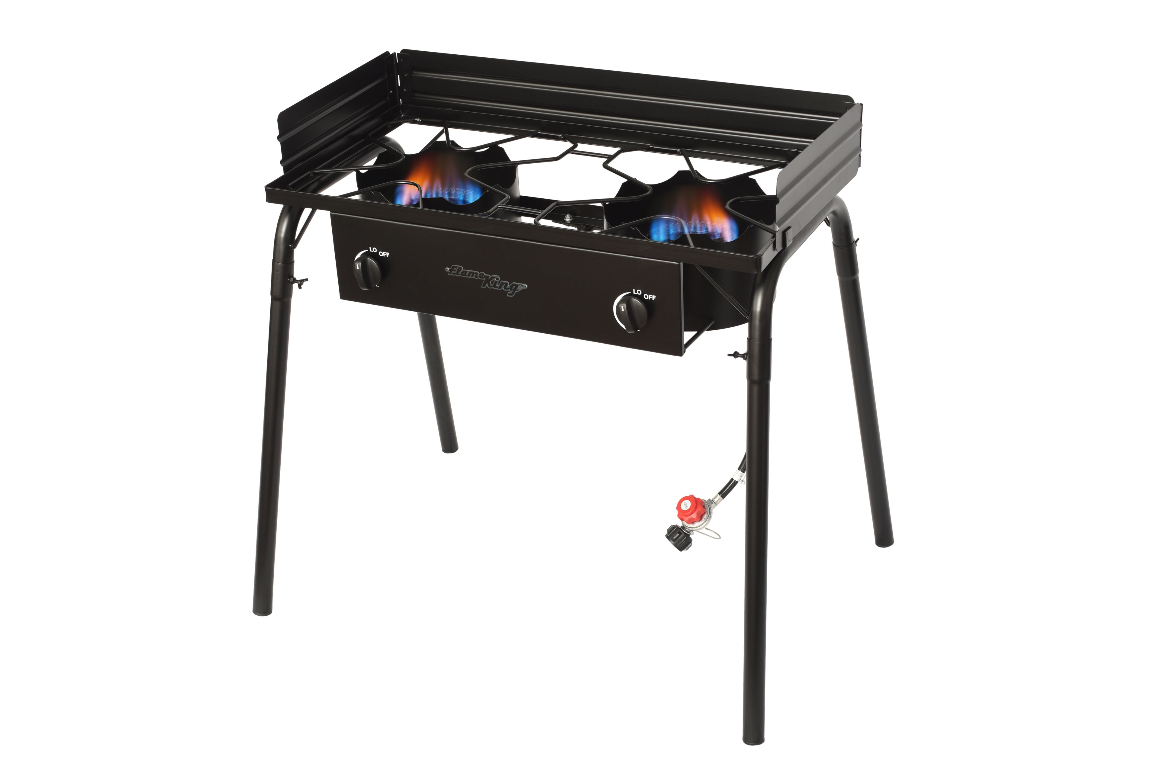 Flame King Black 2-Burner Propane Camp Stove with Windscreen