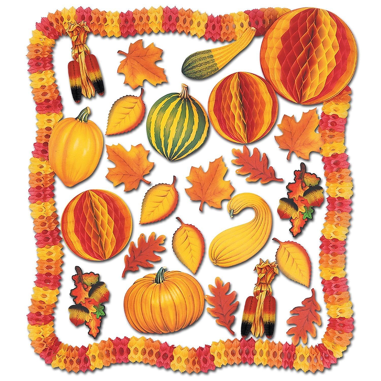 Festive Fall Thanksgiving Decorating Kit with Tissue Balls and Garland