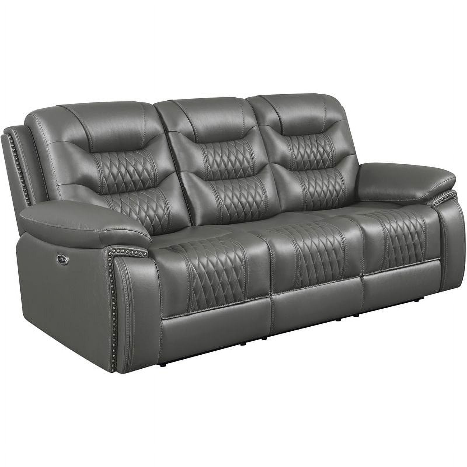 Gray Tufted Faux Leather Reclining Sofa with Cup Holders