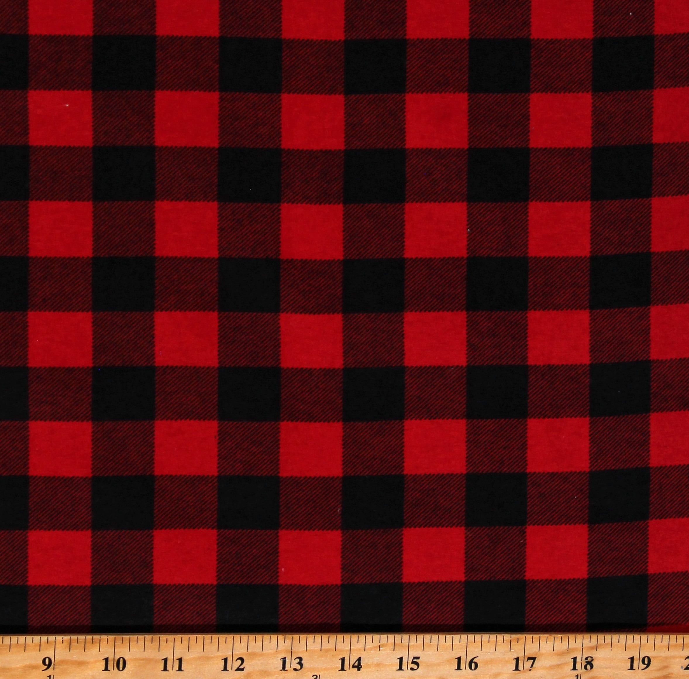 Scarlet and Black Plaid Microfiber Fabric by the Yard