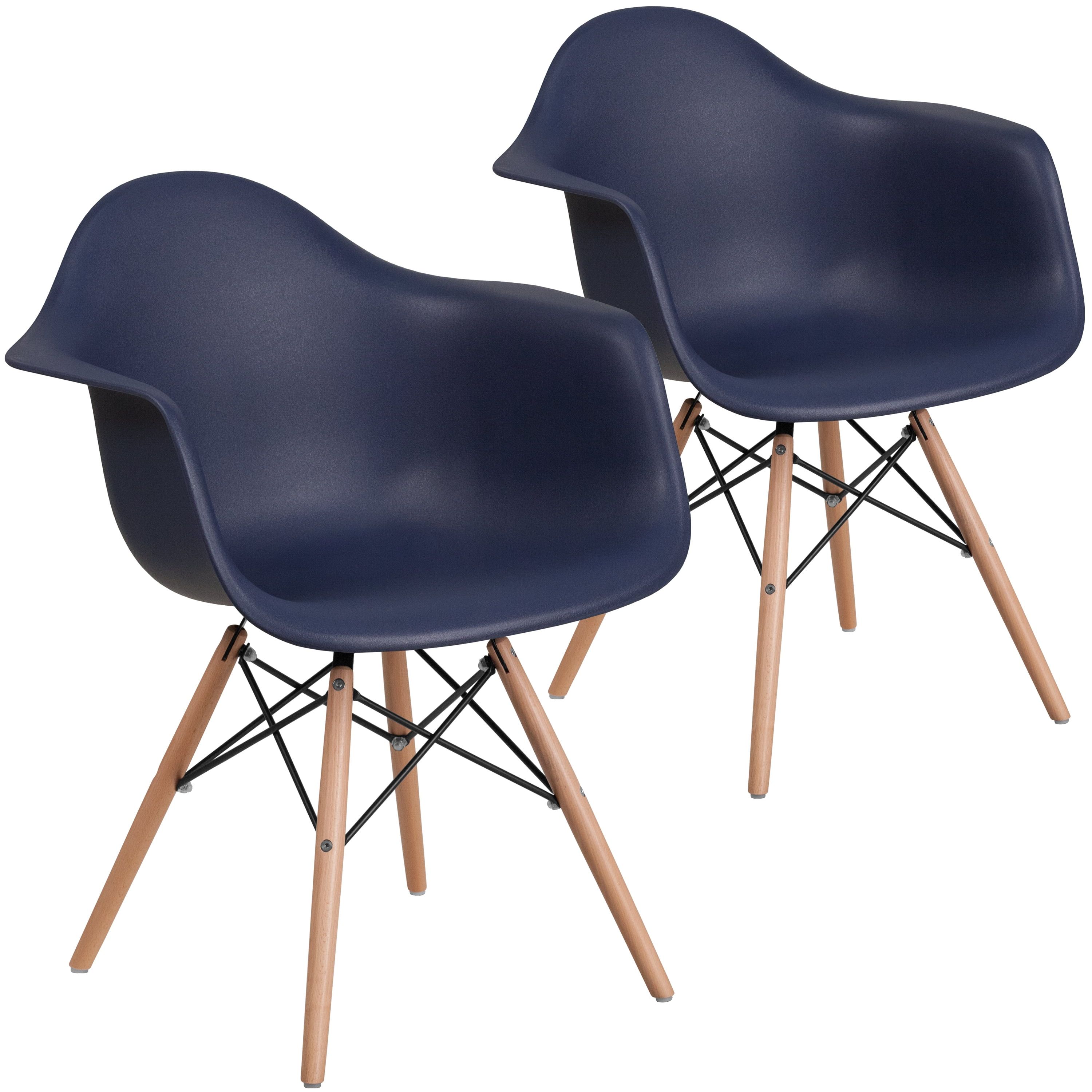 Navy Plastic Side Chair with Wooden Legs, Set of 2